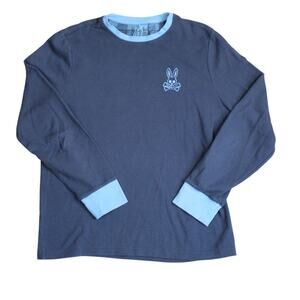 Psycho Bunny Waffle Knit Thermal Shirt Mens Large Blue Long Sleeve Logo Casual